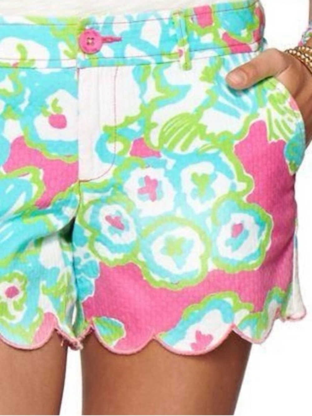 Lilly Pulitzer Pink, Aqua & Lime Floral Scallop Hem Buttercup Shorts